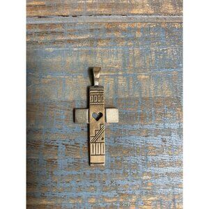 RMT Pollack Sterling .925 & 14K Yellow Gold Heart Cross Pendant